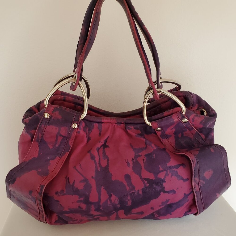 Kooba Leather Purse Hobo Handbag purple navy blue fuscia pink painted tie dyed - Picture 2 of 16